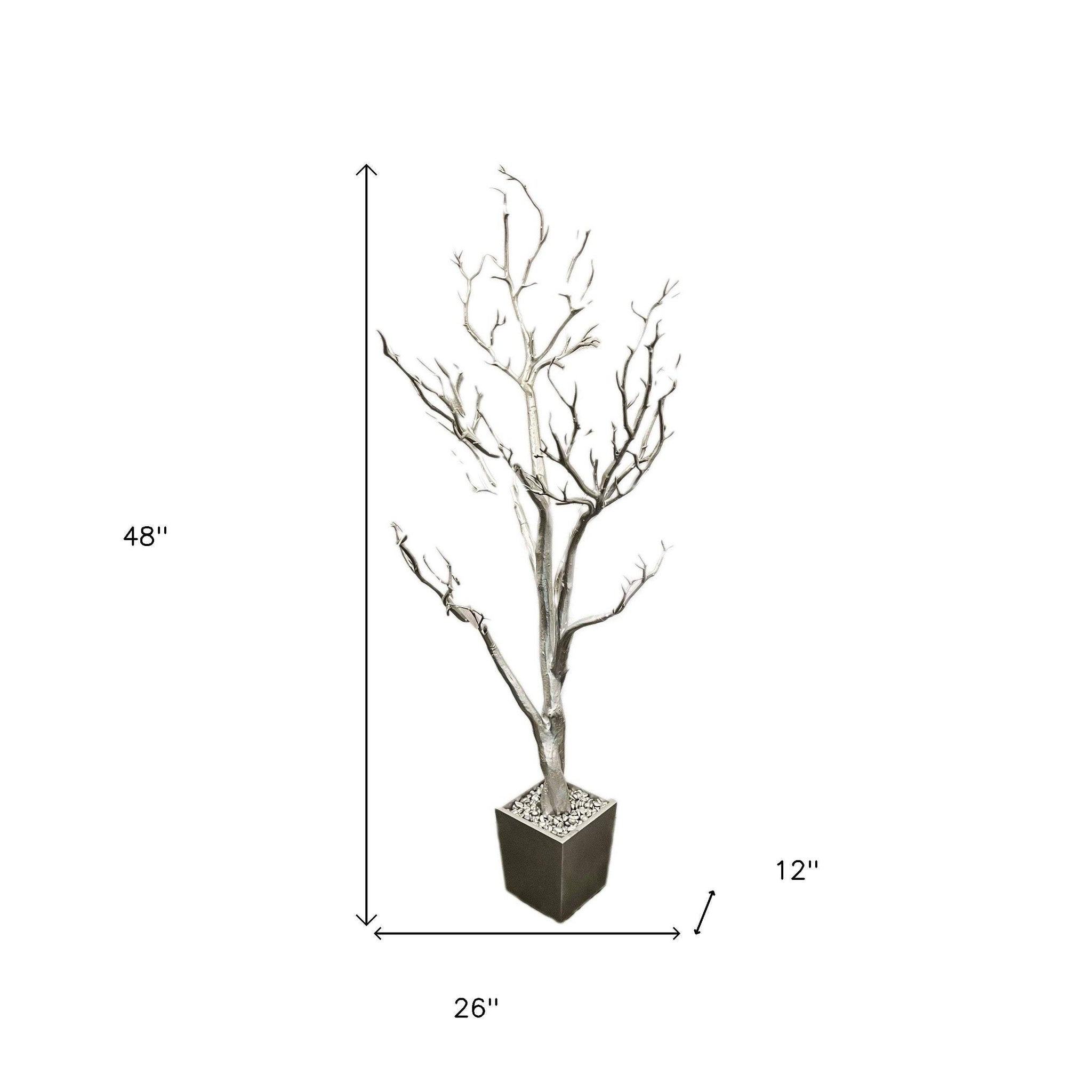 48" Silver Artificial Manzanita Tree In Silver Planter Pot - HomeRoots - Flyclothing LLC