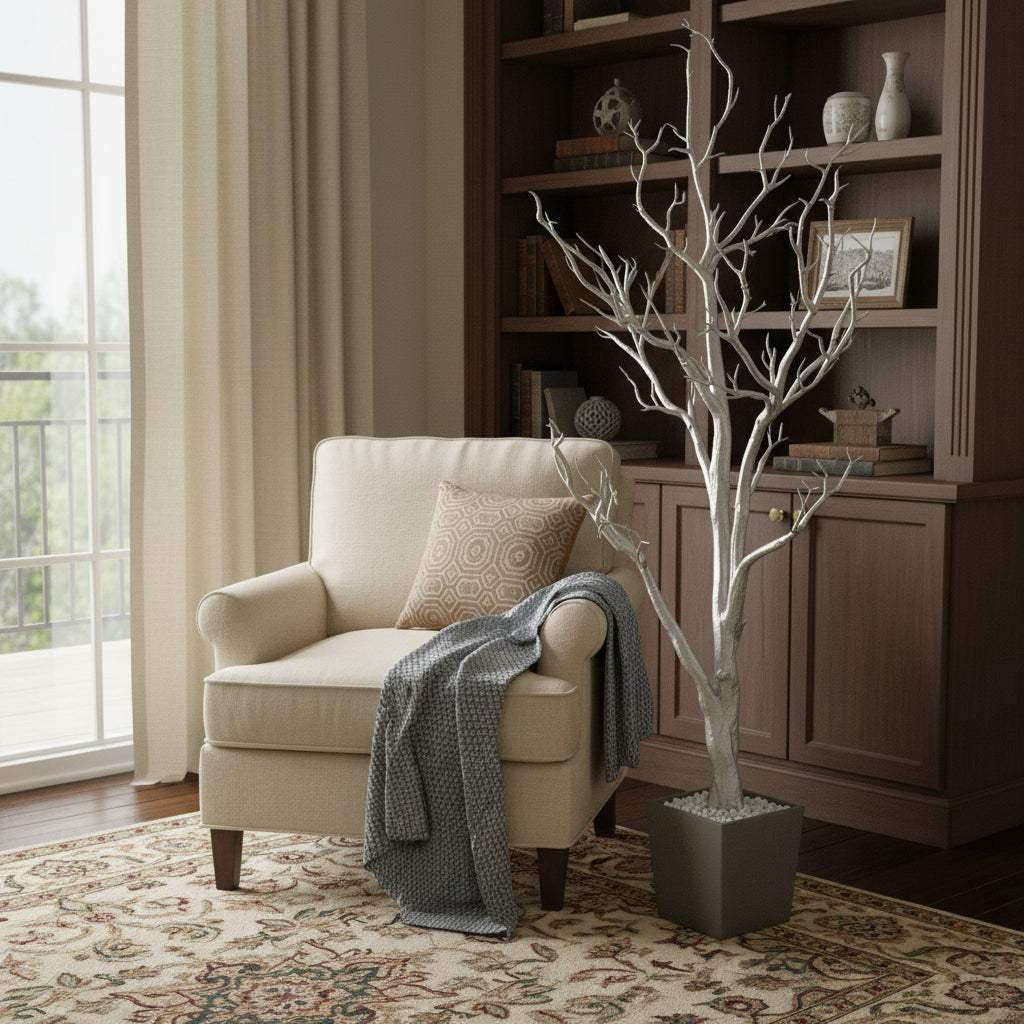 48" Silver Artificial Manzanita Tree In Silver Planter Pot - HomeRoots - Flyclothing LLC