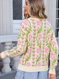 Flower Round Neck Long Sleeve Sweater - Trendsi