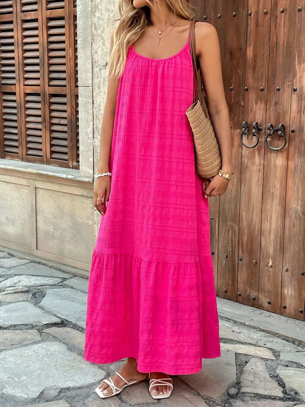 Scoop Neck Tiered Maxi Cami Dress - Trendsi - Flyclothing LLC