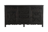 66" Black Distressed Solid Wood Carved Floral Six Drawer Sideboard With Two Doors - Homeroots - Flyclothing LLC