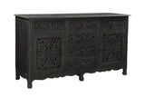 66" Black Distressed Solid Wood Carved Floral Six Drawer Sideboard With Two Doors - Homeroots - Flyclothing LLC