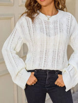 Cable Knit Long Sleeve Sweater - Trendsi - Flyclothing LLC