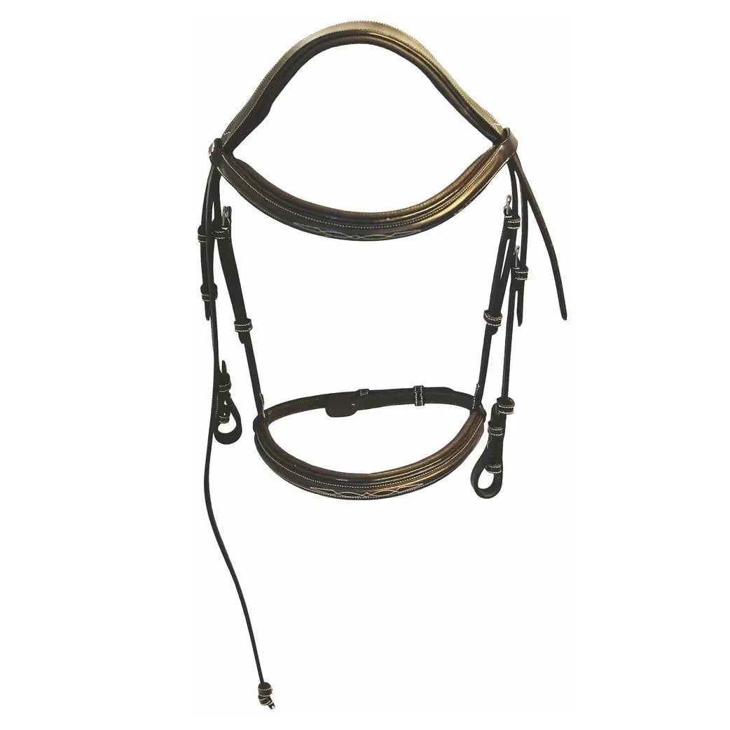 Henri de Rivel Pro Mono Crown Fancy Bridle with Patent Leather Piping and Laced Reins - Breeches.com - Flyclothing LLC