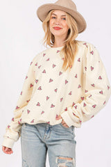 SAGE + FIG Heart Printed Contrast Long Sleeve Sweatshirt - Trendsi - Flyclothing LLC