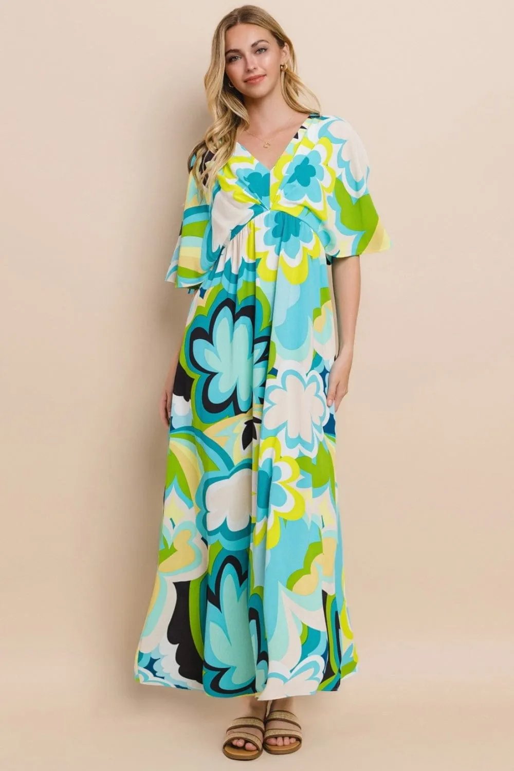 ODDI Floral Printed Slit Maxi Dress - Trendsi