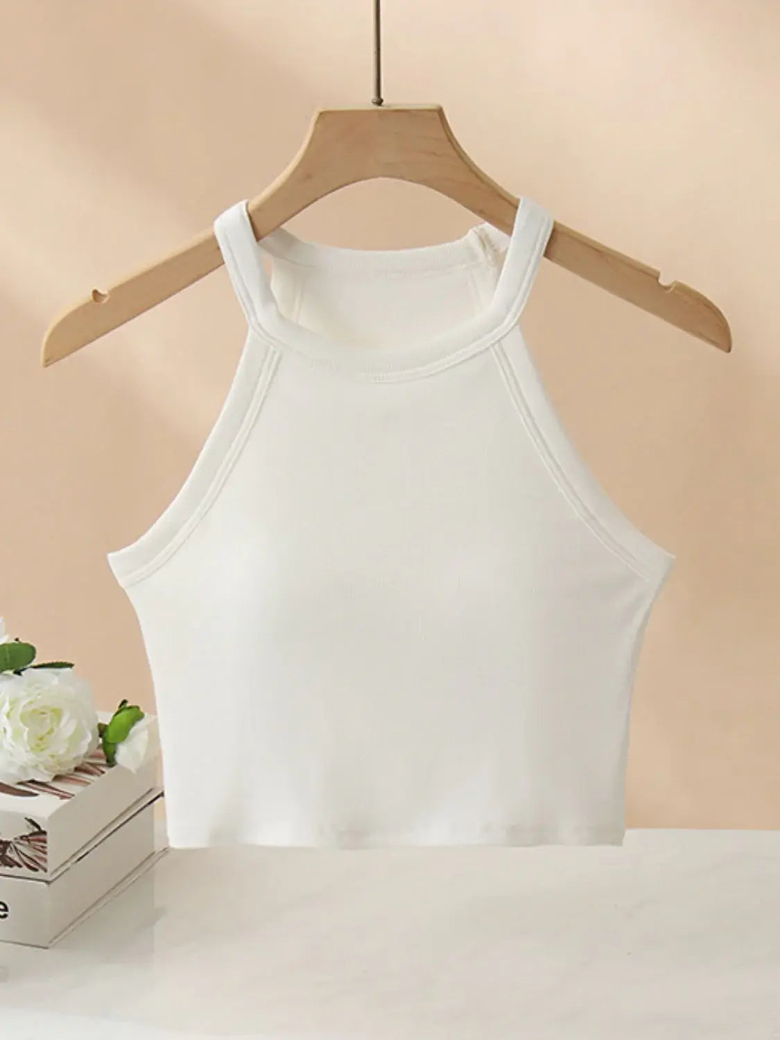 Ribbed Grecian Neck Cropped Tank with Chest Pads - Trendsi - Flyclothing LLC