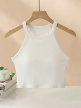Ribbed Grecian Neck Cropped Tank with Chest Pads - Trendsi - Flyclothing LLC