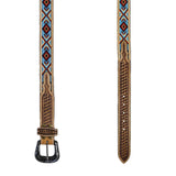 Heavy Duty Brown Tooled Leather Western Belt with Blue & Red Native Pattern Beaded Inlay - Rockmount Ranch Wear - Flyclothing LLC