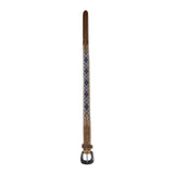 Heavy Duty Brown Tooled Leather Western Belt with Blue & Red Native Pattern Beaded Inlay - Rockmount Ranch Wear - Flyclothing LLC