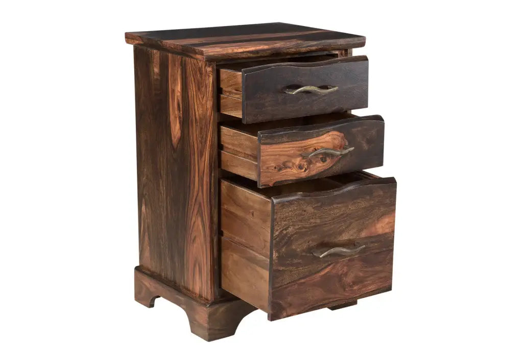 30" Dark Brown Solid Wood Three Drawer Live Edge Filing Cabinet - Homeroots - Flyclothing LLC