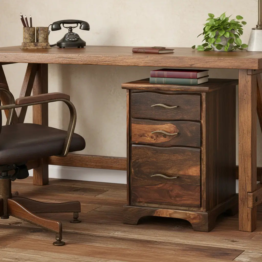 30" Dark Brown Solid Wood Three Drawer Live Edge Filing Cabinet - Homeroots - Flyclothing LLC