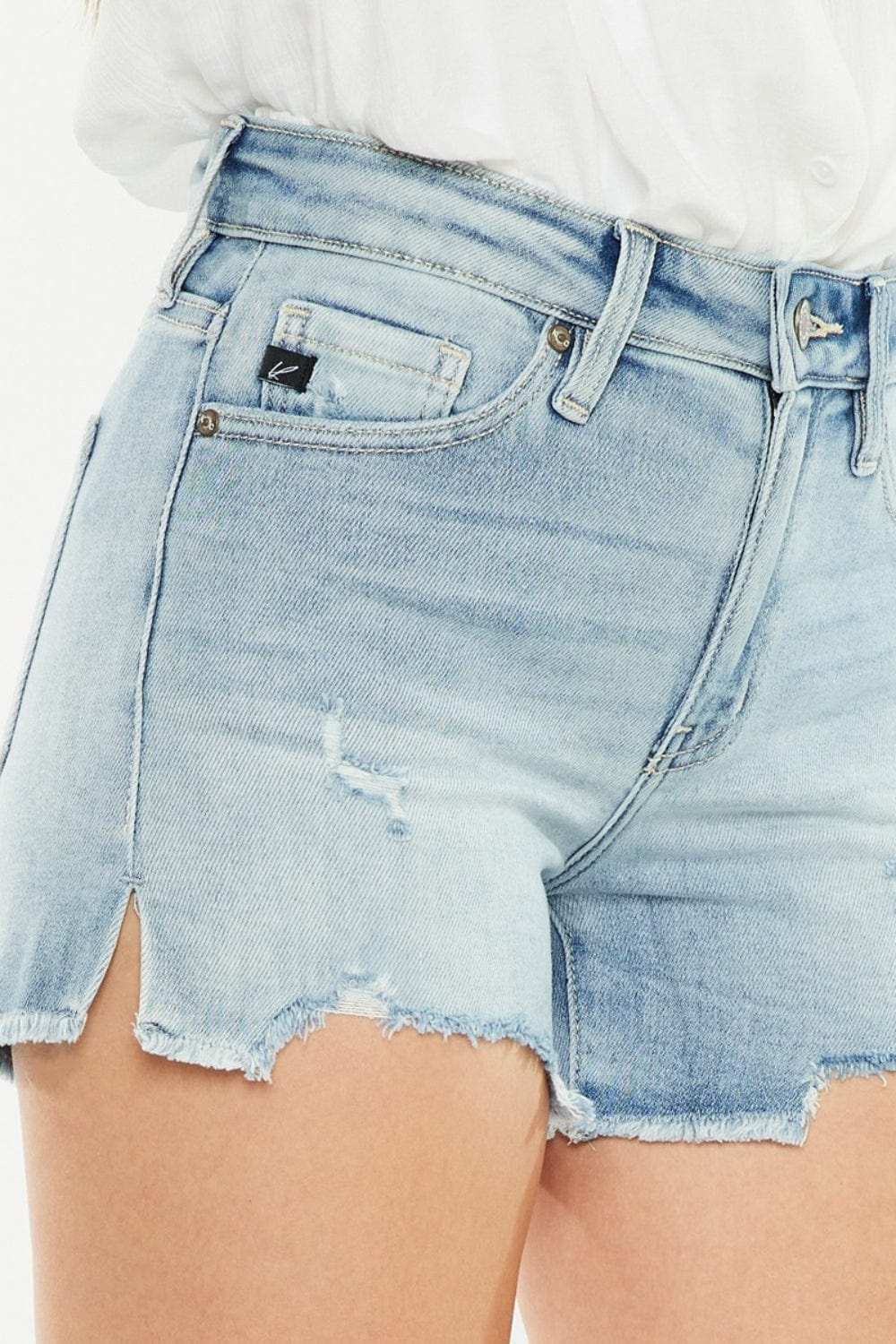 Kancan High Rise Side Slit Denim Shorts - Trendsi - Flyclothing LLC