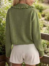 Frill Button Up Collared Neck Long Sleeve Cardigan - Trendsi - Flyclothing LLC