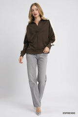 Umgee Color Block Polo Sweatshirt - Trendsi - Flyclothing LLC