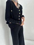 V-Neck Tank, Cardigan and Pants Three-Piece Sweater Set - Trendsi - Flyclothing LLC