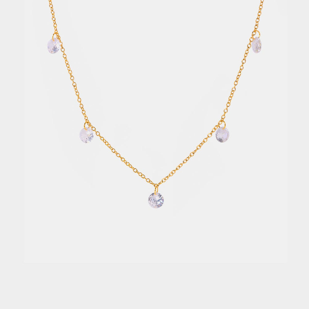 Stainless Steel Rhinestone Charm Necklace - Trendsi