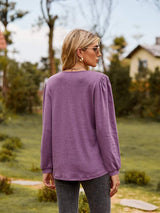 Puff Sleeve Ruffle Trim Blouse - Trendsi - Flyclothing LLC