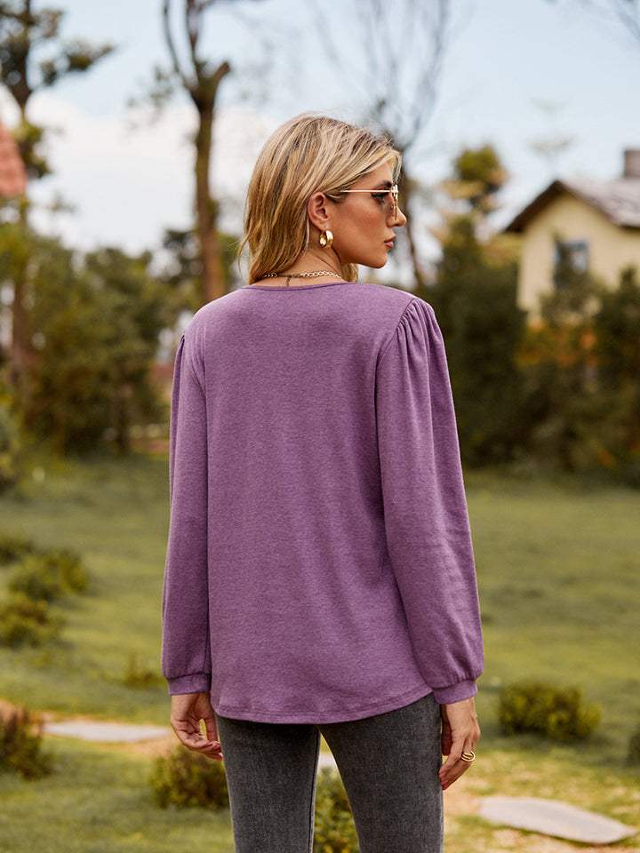 Puff Sleeve Ruffle Trim Blouse - Trendsi - Flyclothing LLC