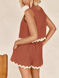 Contrast Trim Round Neck Top and Shorts Set - Trendsi - Flyclothing LLC
