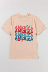 AMERICA Round Neck Short Sleeve T-Shirt - Trendsi - Flyclothing LLC