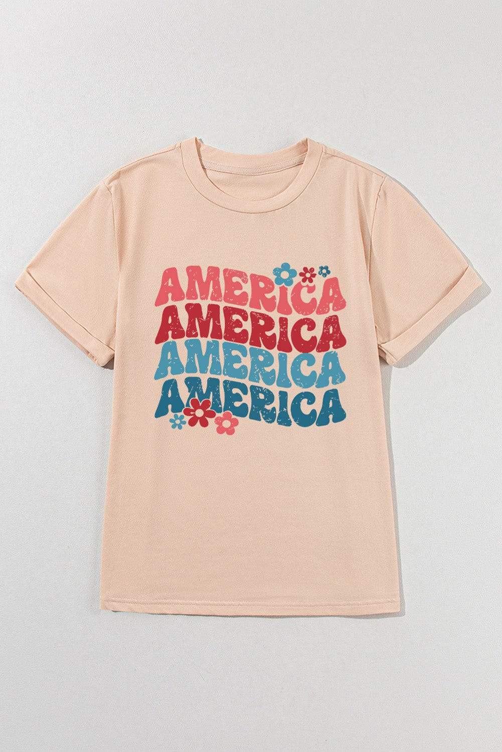 AMERICA Round Neck Short Sleeve T-Shirt - Trendsi - Flyclothing LLC