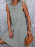 Tiered Round Neck Sleeveless Mini Tank Dress - Trendsi - Flyclothing LLC