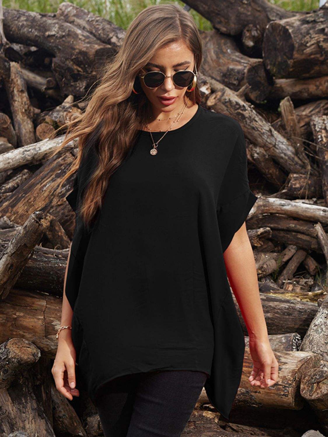 Perfee Round Neck Short Sleeve T-Shirt - Trendsi - Flyclothing LLC