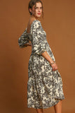 Umgee Ruffle Hem Flower Printed V-Neck Dress - Trendsi