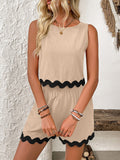 Contrast Trim Round Neck Top and Shorts Set - Trendsi