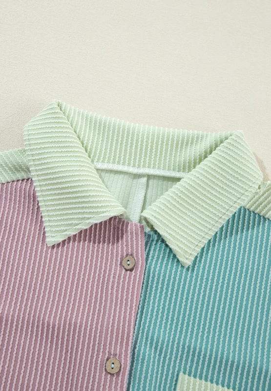 Color Block Corded Button Up Shacket - Trendsi - Flyclothing LLC