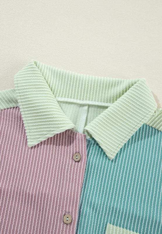 Color Block Corded Button Up Shacket - Trendsi - Flyclothing LLC