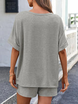 Round Neck T-Shirt and Drawstring Shorts Set - Trendsi - Flyclothing LLC