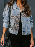 Distressed Leopard Drop Shoulder Denim Jacket - Trendsi