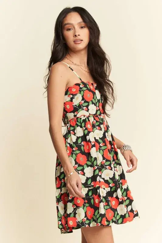 Davi & Dani Floral Scalloped Cutout Back Mini Dress - Trendsi - Flyclothing LLC