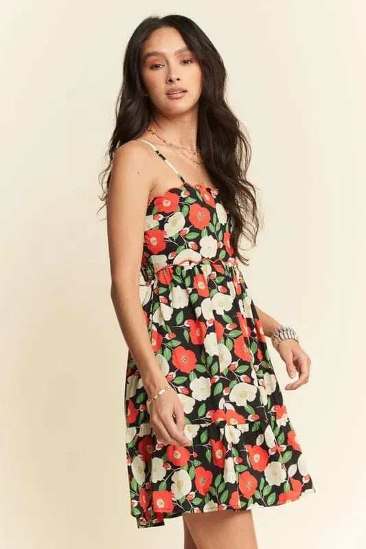 Davi & Dani Floral Scalloped Cutout Back Mini Dress - Trendsi - Flyclothing LLC