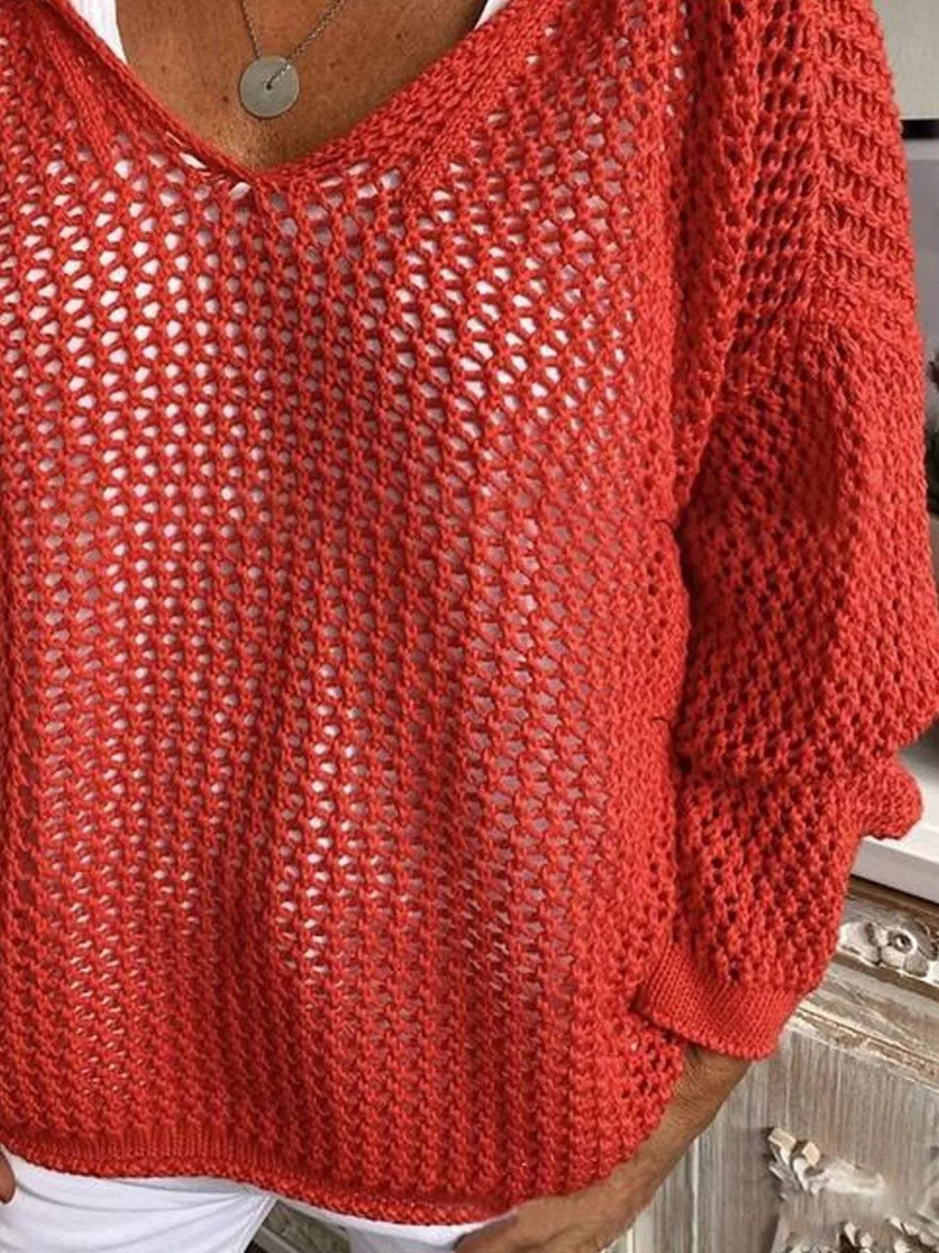 Openwork Long Sleeve Hooded Knit Cover Up - Trendsi - Flyclothing LLC