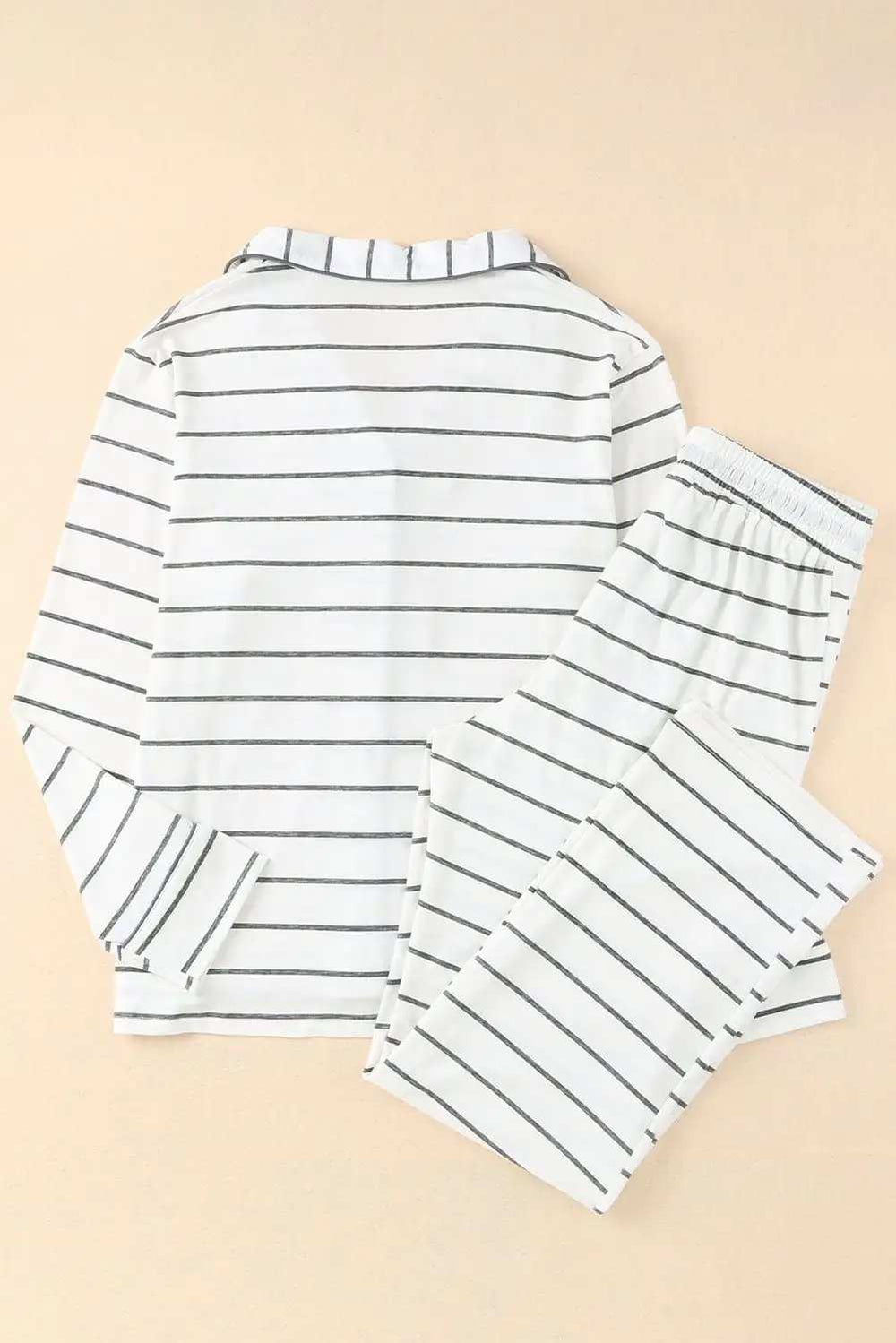 Striped V-Neck Long Sleeve Top and Pants Lounge Set - Trendsi - Flyclothing LLC