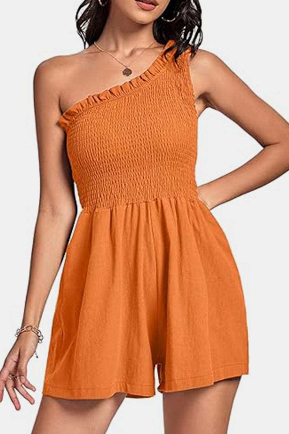 Smocked Single Shoulder Romper - Trendsi - Flyclothing LLC