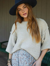 Round Neck Oversized Knit Top with Relaxed Fit - Trendsi - Flyclothing LLC