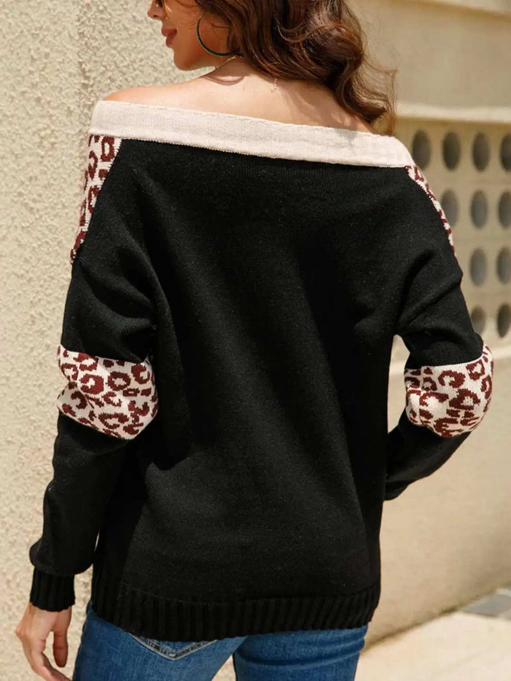Leopard Long Sleeve Sweater - Trendsi - Flyclothing LLC