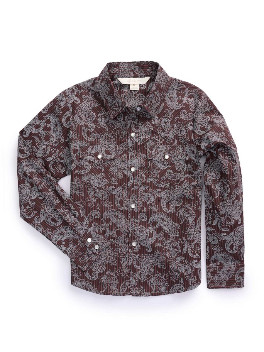 Girl's Ely Cattleman Burgundy Paisley Print Western Snap Shirt - Ely Cattleman
