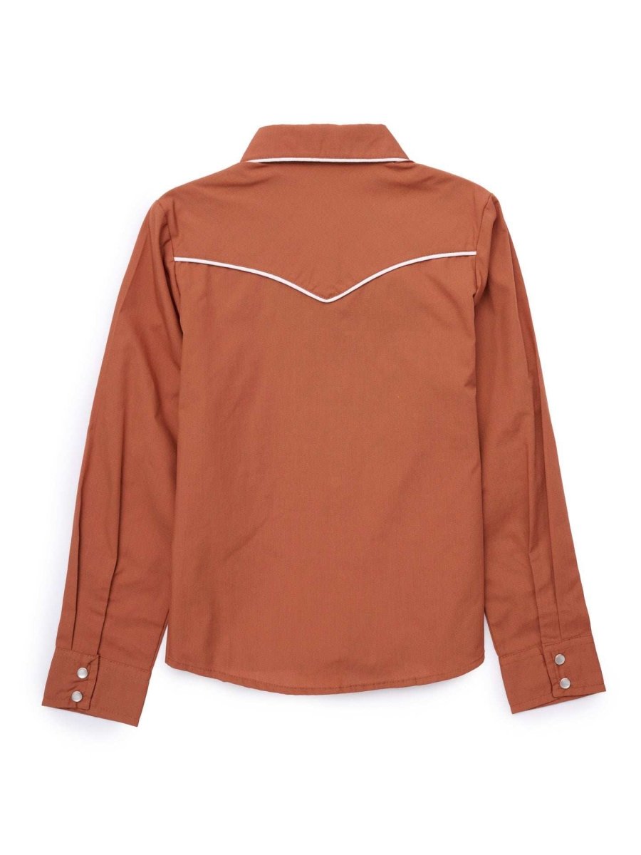 Girl's Ely Cattleman Solid Rust Western Snap Shirt with Floral Embroidery - Ely Cattleman - Flyclothing LLC