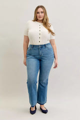 Judy Blue Full Size Mid Rise Slim Bootcut Tummy Control Release Hem Jeans Plus Size - Trendsi - Flyclothing LLC