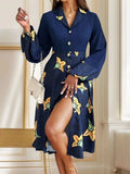 Printed Collared Neck Long Sleeve Dress - Trendsi - Flyclothing LLC