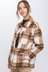 Love Tree Plaid Button Up Shacket - Trendsi