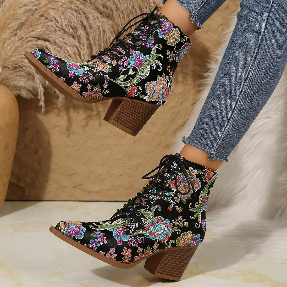 Point Toe Block Heels Boots - Trendsi - Flyclothing LLC