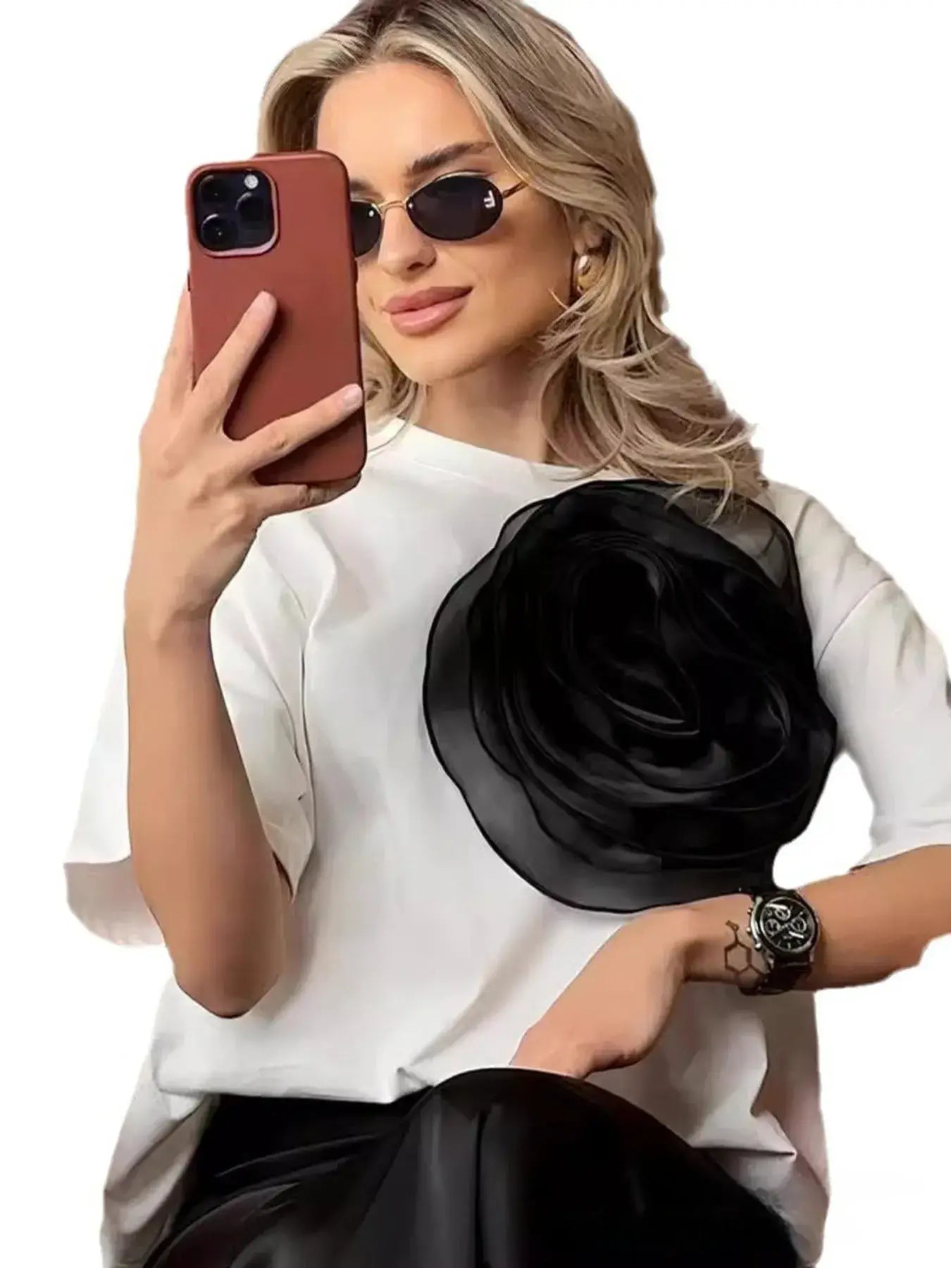 Flower Round Neck Short Sleeve T-Shirt - Trendsi - Flyclothing LLC