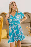 BiBi Floral Crinkle Shirred Ruffle Detail V Neck Dress - Trendsi - Flyclothing LLC