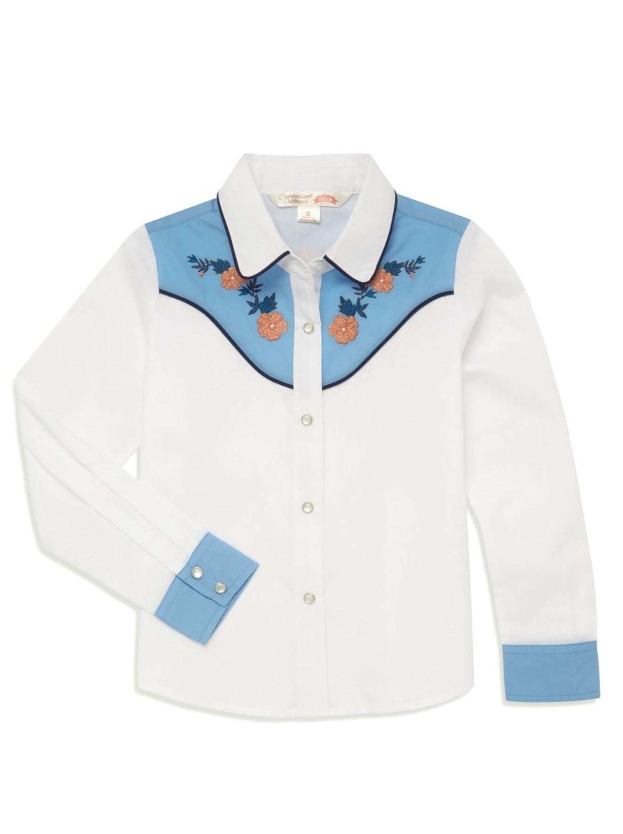 Girl's Ely Cattleman Solid Western Snap Shirt with Floral Embroidery - Ely Cattleman - Flyclothing LLC